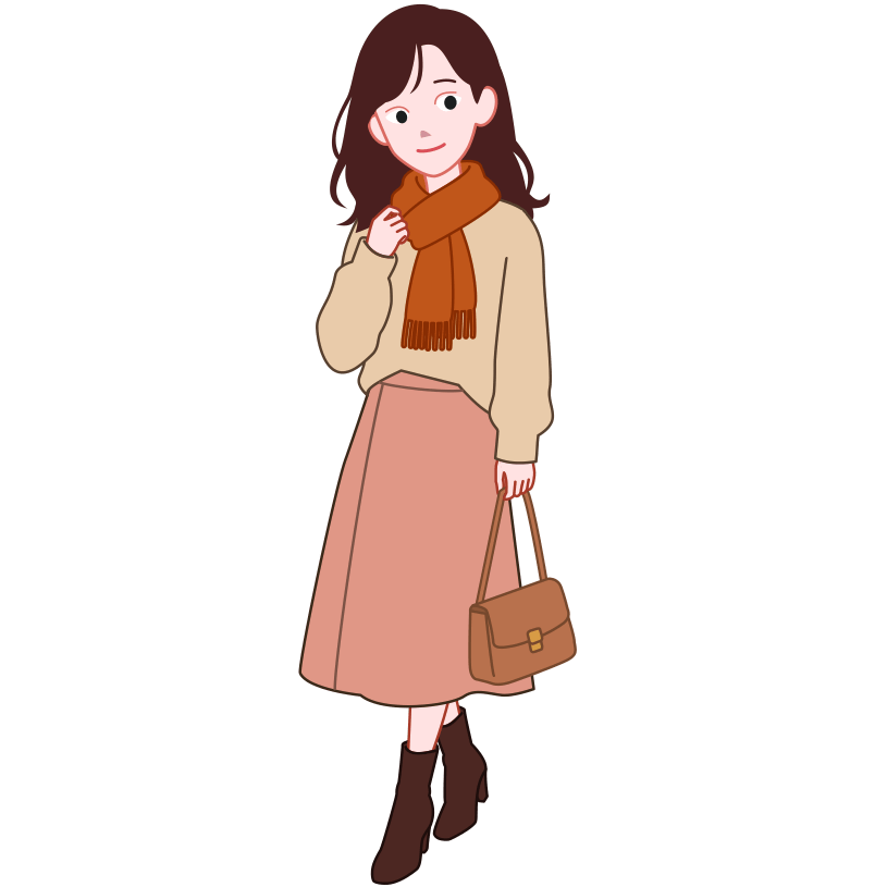 秋のファッションを身に付けたおしゃれな女性のイラスト