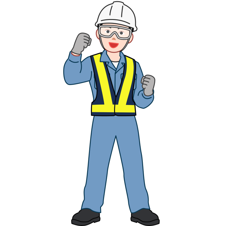 安全ベストを着てガッツポーズをする男性作業員のイラスト