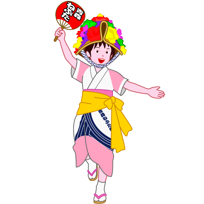 Clip art of a woman dancing energetically to the “Haneto” dance at the Aomori Nebuta Festival
