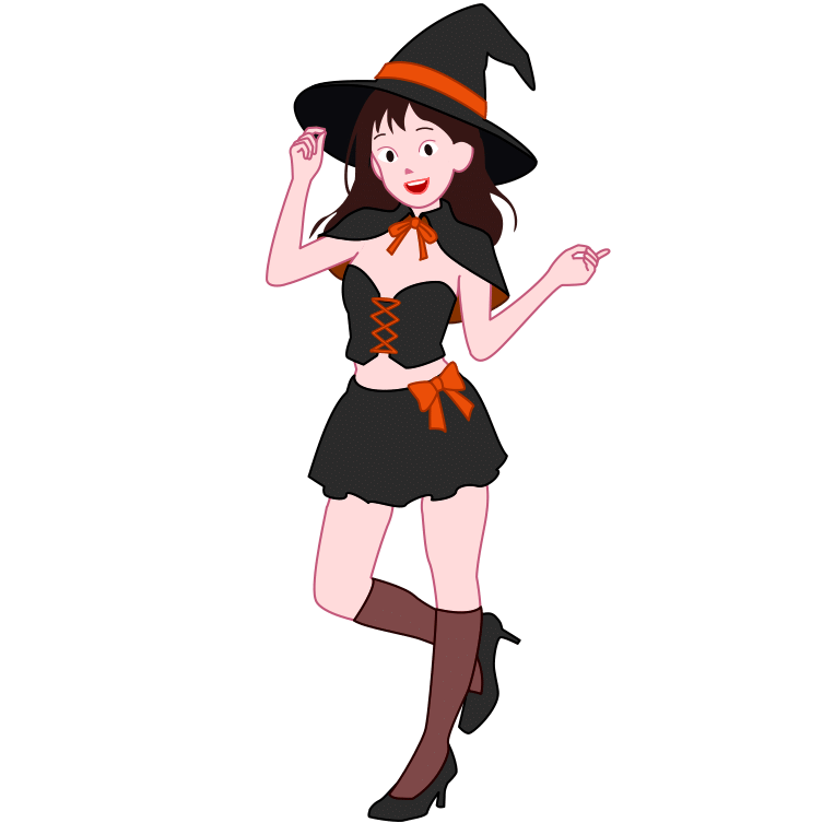 ハロウィンでセクシーな魔女コスチュームを着た若い女性のイラスト