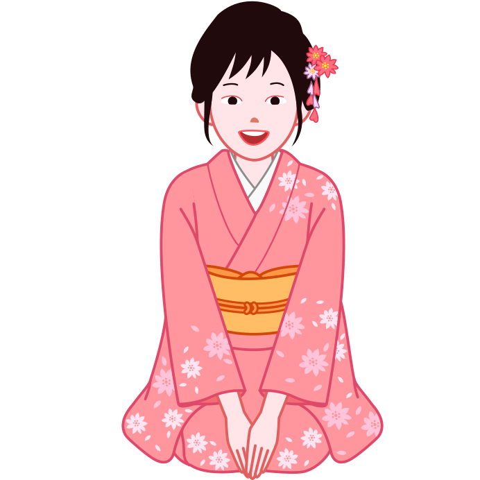振袖を着た女性が正座をして挨拶している様子を描いたイラスト