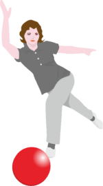 女性ボウラー 赤いボールを投げる女性ボウラーのイラスト