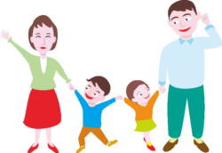 4人家族 笑顔で手をつないでいる4人家族のイラスト