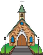 緑の丘の上に建っている教会のイラスト