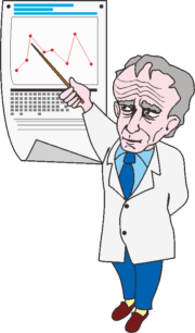 爺さん教師 グラフを指して講義中の爺さん教師のイラスト