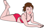 腹ばいになっている水着女性