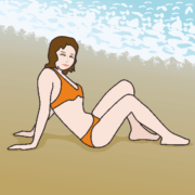 浜辺の水着女性 浜辺の水着女性のイラスト