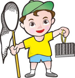 昆虫採集をしている男の子のイラスト