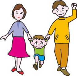 ぶら下がり 両親の腕にぶら下がって楽しそうにしている男の子のイラスト