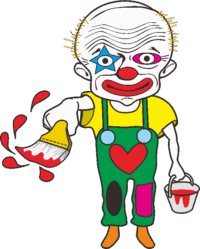 ペンキ塗り ペンキを塗っているピエロっぽい爺さんのイラスト