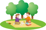 ピクニック ピクニックでランチしているイラスト