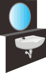 理容洗面台 黒い壁にセットされた理容洗面台のイラスト