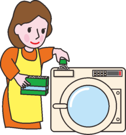 洗濯をする主婦 全自動洗濯機で洗濯をする主婦のイラスト