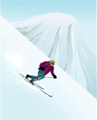 テレマークスキー バックカントリーを滑降するテレマークスキーのイラスト