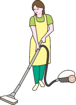 掃除 電気掃除機をかけている主婦のイラスト