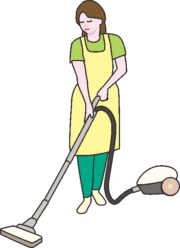 掃除 電気掃除機をかけている主婦のイラスト