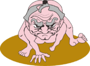 爺さん相撲力士 仕切りから立ち上がろうとする構えの爺さん相撲力士のイラスト