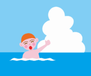 海水浴 広い海で泳いでいる男の子のイラスト