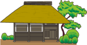 自然と一体感のある藁葺き屋根のイラスト