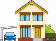 カーポート付きの2階建ての住宅のイラスト