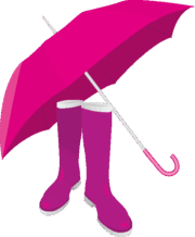 梅雨対策の雨傘とオシャレなレインブーツのイラスト