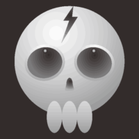 ネガティブな視線を投げかけているドクロ君のキャラクターイラスト