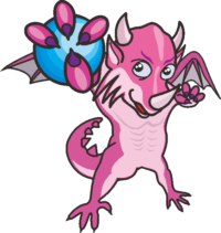 青い玉を持っているピンク色のミニドラゴンのイラスト