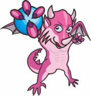 青い玉を持っているピンク色のミニドラゴンのイラスト