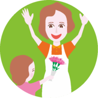 ありがとうお母さんのイラスト 子どもからカーネーションをプレゼントされて感激しているお母さんのイラスト