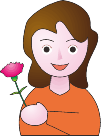 母の日 カーネーションを持った笑顔のお母さんのイラスト