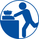 火元確認 身の安全を確保してから、あわてず素早く火元確認のピクトグラム