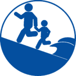 高台へ避難 津波が発生するので高台に避難のピクトグラム