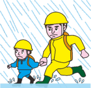 大雨から避難 大雨が続くので避難している親子のイラスト