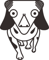 逆三角顔で目が大きい犬キャラのイラスト