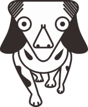 逆三角顔で目が大きい犬キャラのイラスト