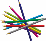 色鉛筆 散らばっている9色の色鉛筆のイラスト