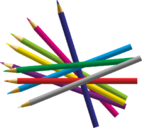 色鉛筆 散らばっている9色の色鉛筆のイラスト