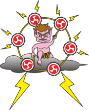 雷キャラ 雲の上で雷を発生させている鬼のイラスト