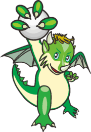 白い玉を握った緑のミニドラゴンのイラスト