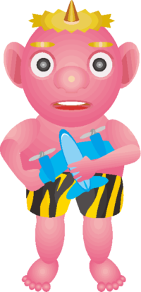 玩具を持った鬼の子どものイラスト