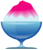 かき氷 青いガラスの器にピンクシロップのかき氷のイラスト