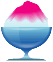 青いガラスの器にピンクシロップのかき氷のイラスト