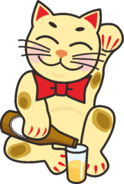 ビール招き猫 ビールを飲みながら呼んでいる招き猫のイラスト