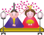 かわいいお雛様 桃の木を背景にしたかわいいお雛様のイラスト