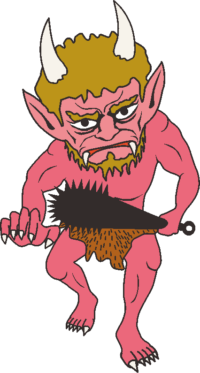 金棒を手に恐ろしい形相で迫ってくる赤鬼のイラスト