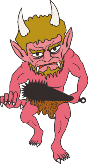金棒を手に恐ろしい形相で迫ってくる赤鬼のイラスト