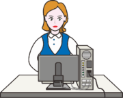 経理担当者がパソコンで会計ソフトを使っているイラスト
