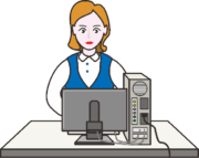 経理担当者がパソコンで会計ソフトを使っているイラスト