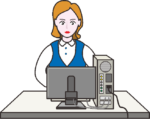 パソコン会計 経理担当者がパソコンで会計ソフトを使っているイラスト
