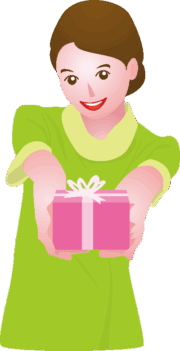 バレンタインデーのプレゼントを差し出している女性のイラスト